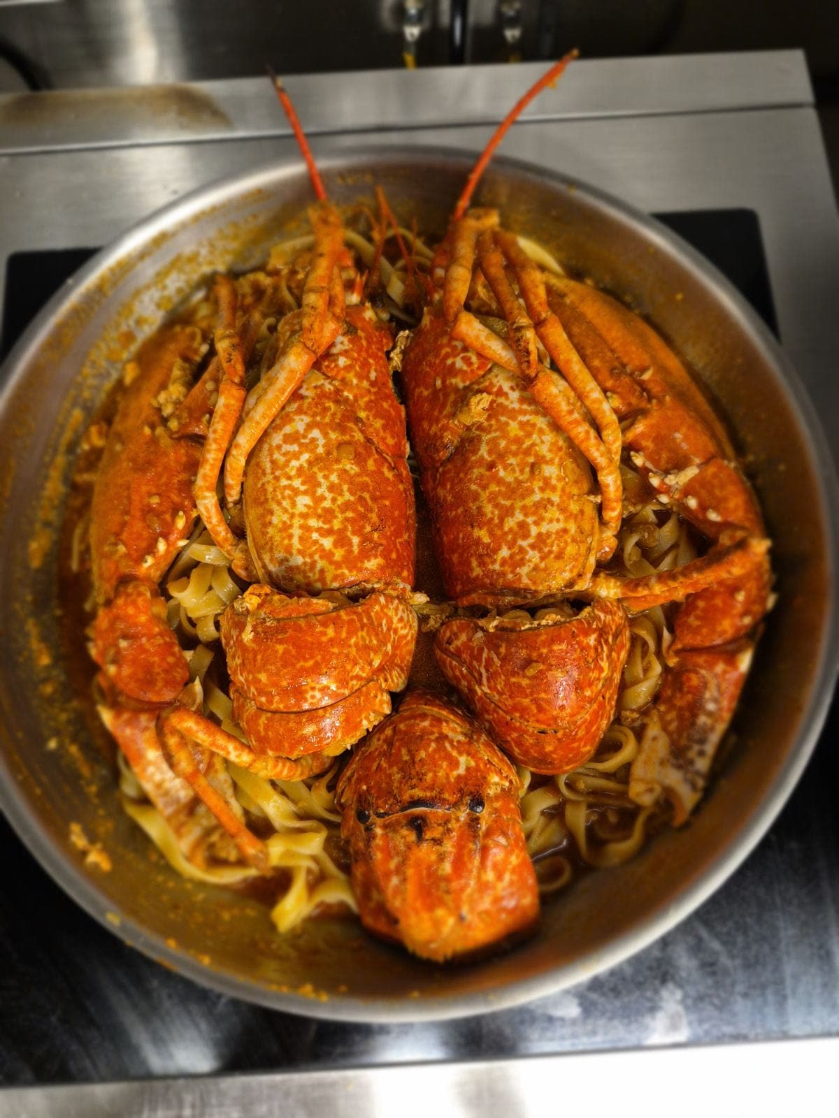 Jastog buzara s tjesteninom – Poreč Jastog na buzaru s domaćim pljukancima – specijalitet ribljeg restorana Oli Mare Poreč | lobster pasta Istria